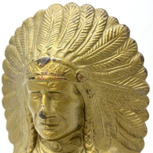 Vintage Cast Iron Native American Indian Chief Bookend Doorstop - Picture 4 of 12